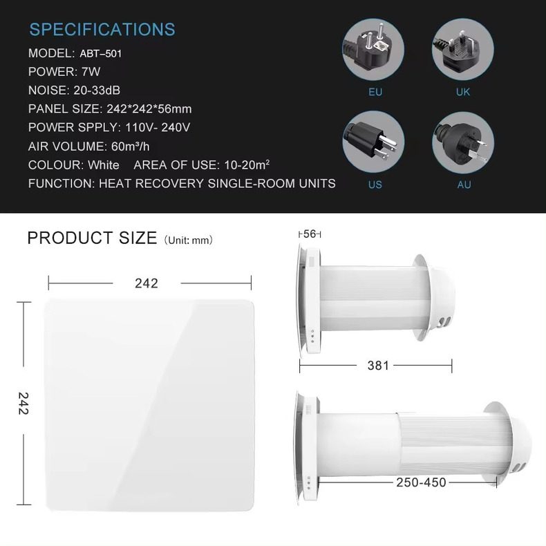 Wall mounted bidirectional heat recovery ventilation-heat recovery ventilation