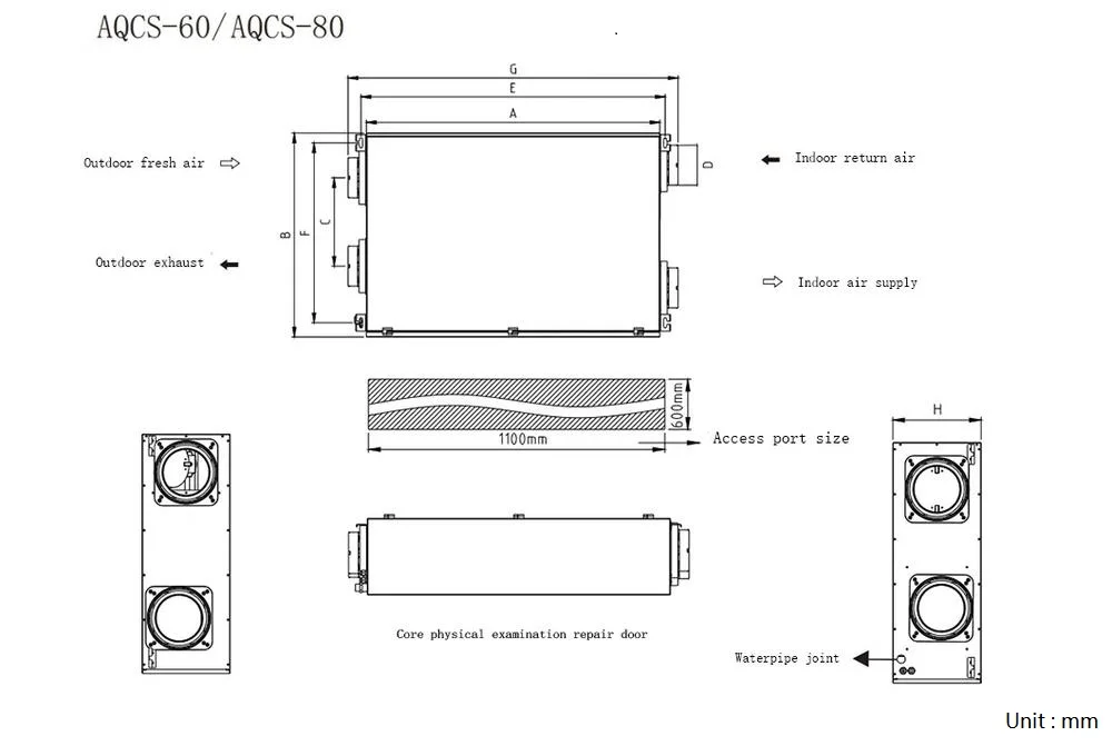 AQCS fresh air dehumidifier — product diagram