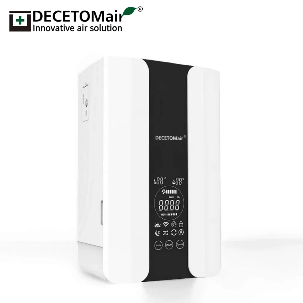 Decetomair Smart Wall-mounted App Ventilation Purifier 250m/h Hepa H13 Filter One-way Flow Dc Motor Hospital Bathroom Touch
